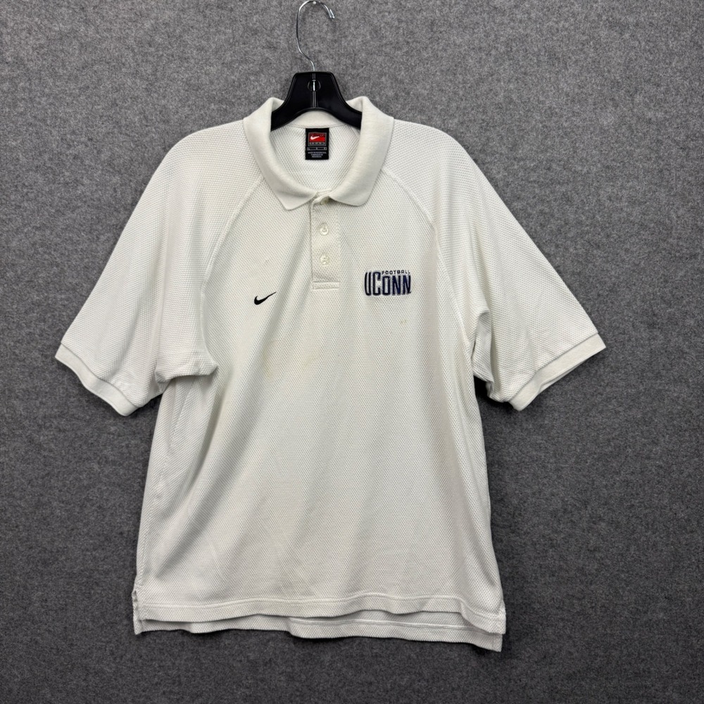 Nike Team UConn Football Polo Shirt Mens Large White Waffle Knit Vintage FA04